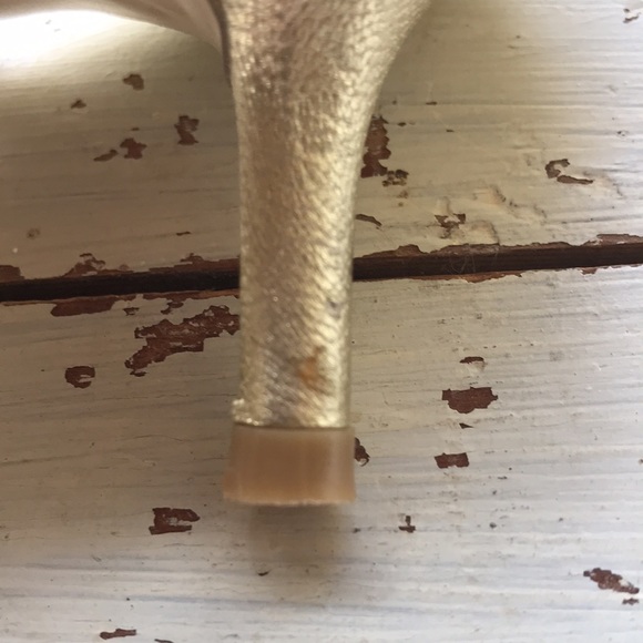 Golden Kitten Heel Leather Gladiator Sandals - Picture 6 of 10